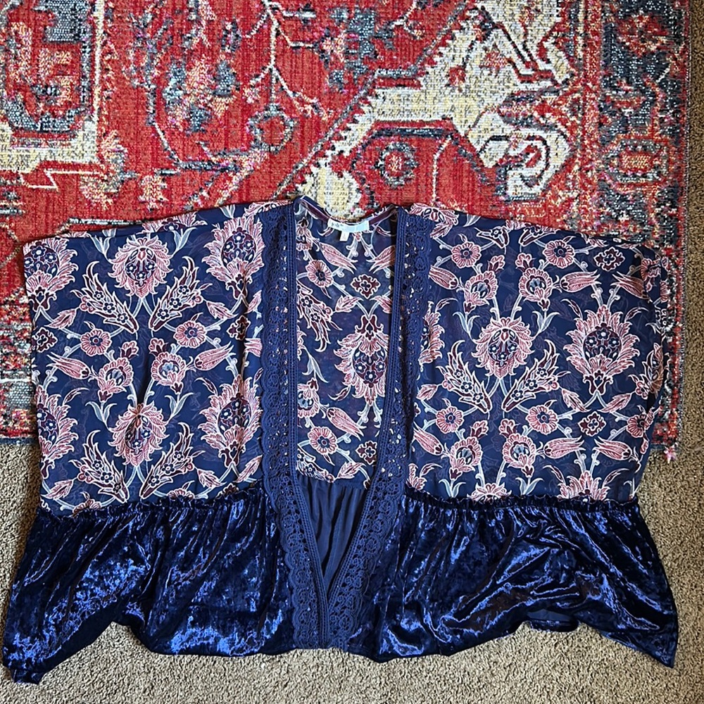 Bohemian Hippy Velvet Floral Kimono